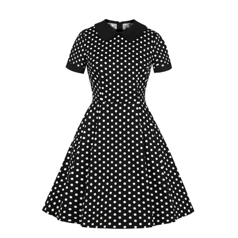 2021 New Polka Dot Doll Collar Female Slim Fit Hepburn Retro Dress Round Neck Short Sleeve Mid-Waist Dress Fashion Elegant Dress