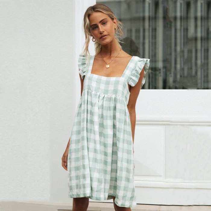 Fashion Solid Color Ruffled Mini Dress A-Line Loose Casual Backless Femme Robe Summer 2021