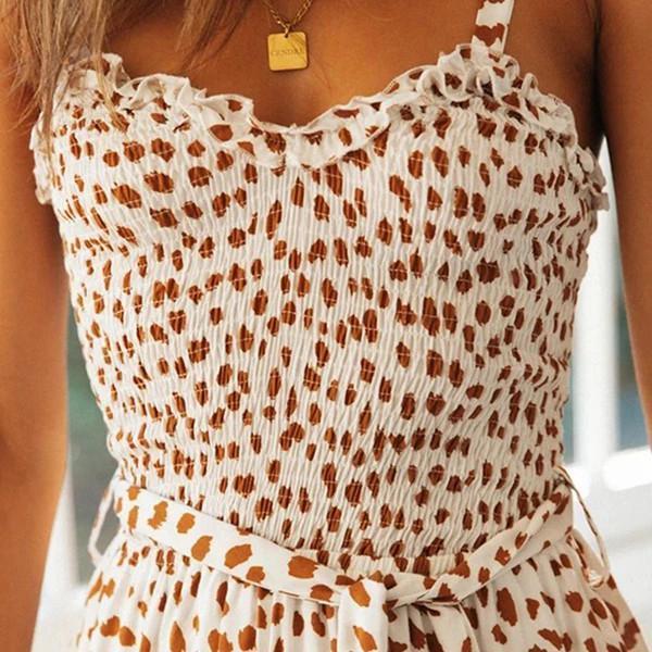 Sexy leopard suspenders ruffled dress