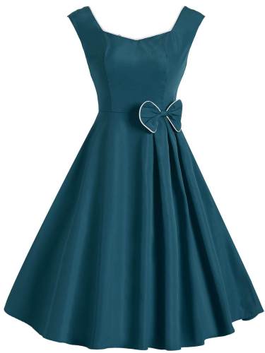 1950s Solid Bow Sleeveless Swing Dress