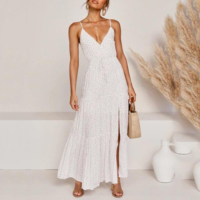 v-neck layered split floral print maxi dress