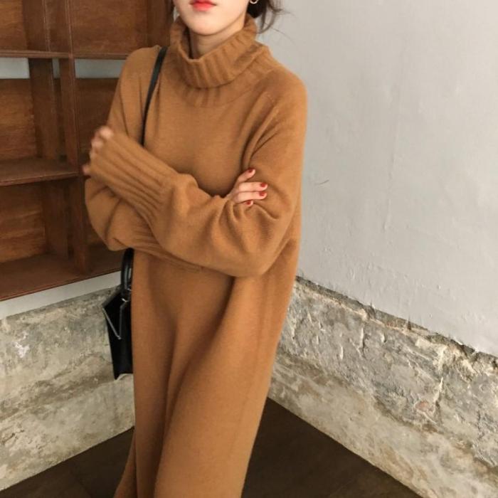 Casual High collar long knitted Maxi dress