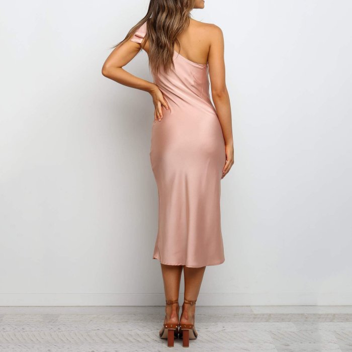 Sexy Sloping Shoulder Pink Dress