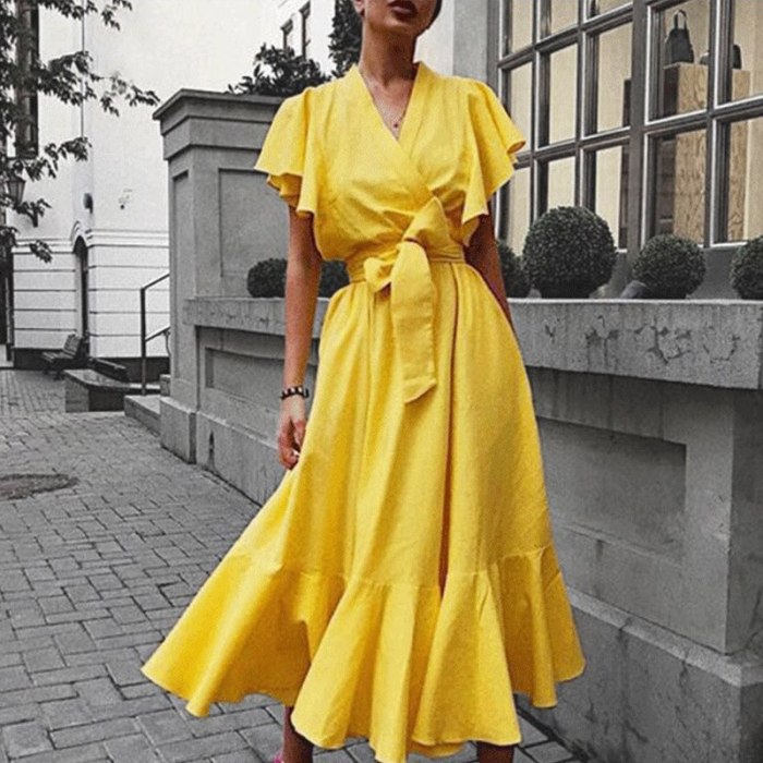 Solid Cold Shoulder Split Irregular Woman Dress Ruffle Large Size 3XL Loose Casual Lace Up Female Mid-calf Dresses Trendy Summer