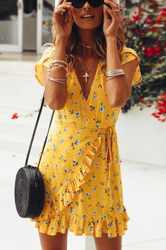 Casual Floral Print Vacation Mini Dress