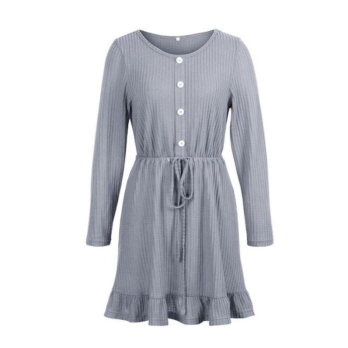 Women's Dress Autumn Winter Long Sleeve Mini Skater Party Dresses for Women Casual Lace Up Button Ruffles O Neck Woman Clothing