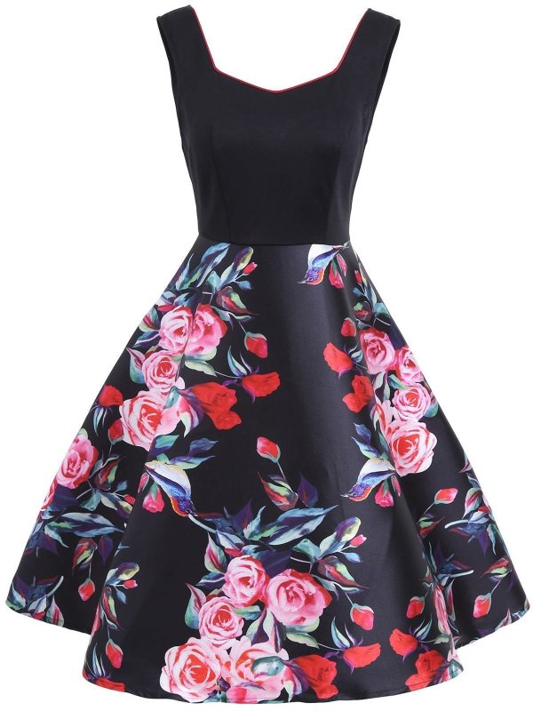 1950s Floral Swing Dress