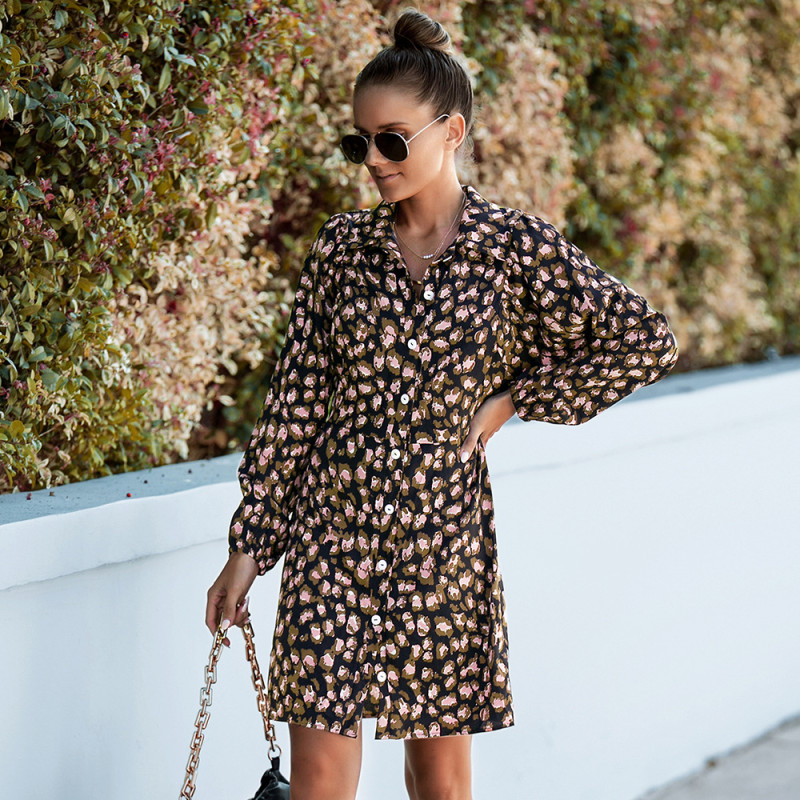 Women's Leopard Print V-neck Long-sleeved Elegant Temperament Sexy Slim Dress for Women 2022 Spring and Summer