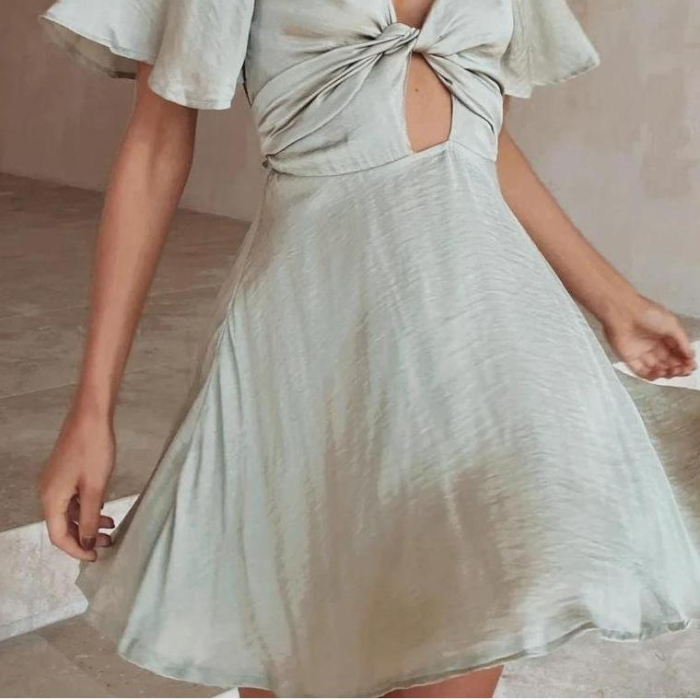 Women Sexy Deep V Neck Lace-Up Mini Dress 2021 Summer Casual Flare Short Sleeve Female Solid Bandage Beach A-Line Dress Vestidos