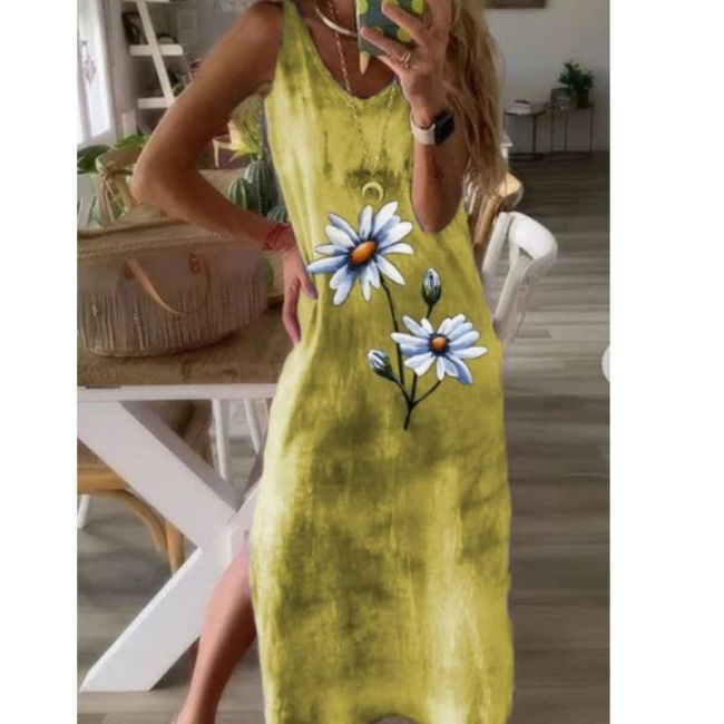 Tie Dye Flower Vest Dress For Women Vintage Sleeveless Long Dress