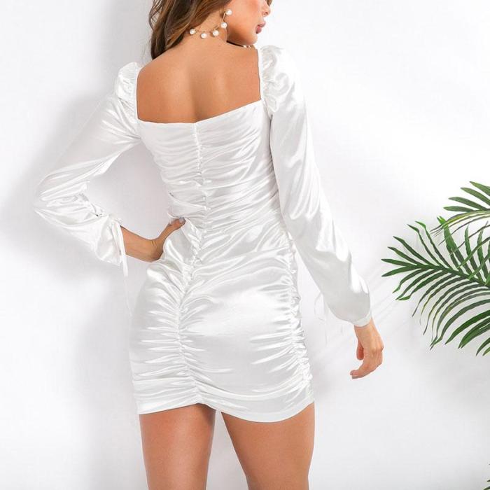 V-neck Wrapped Chest With Pleated Bodycon Dress