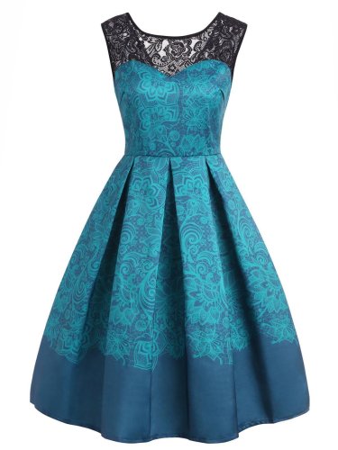 1950s Lace Floral Print Swing Dress