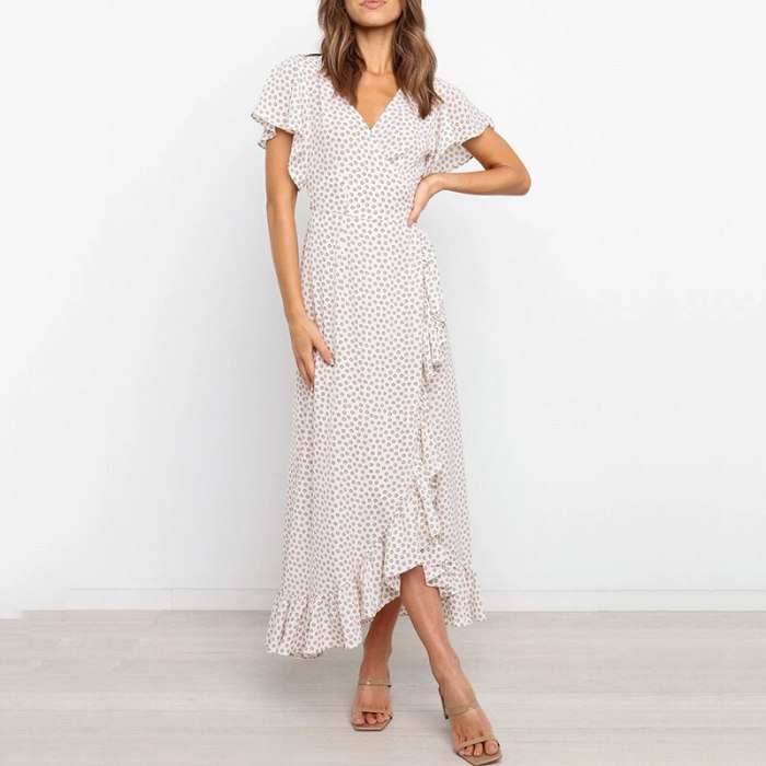 Elegant Ruffled V Neck Summer Maxi Dress Split Polka Dot Vintage Boho Sashes Ladies Vestido Party Dress