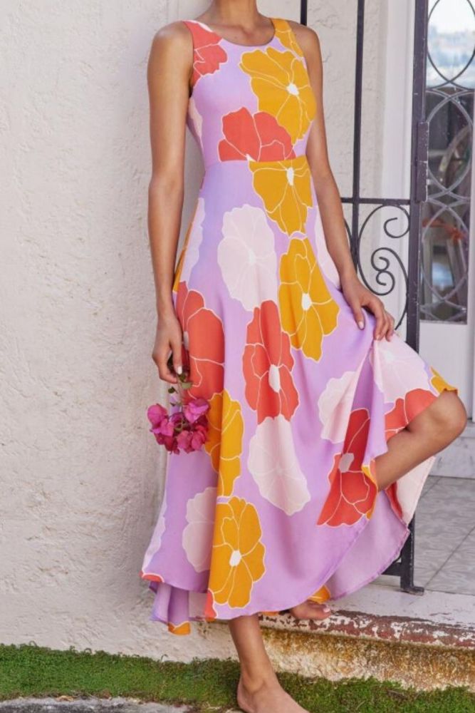 Print Long Women Dress Tank Sleeveless Round Neck A-Line High Waist Summer Dresses Casual Beach Style Female Vestidos 2021
