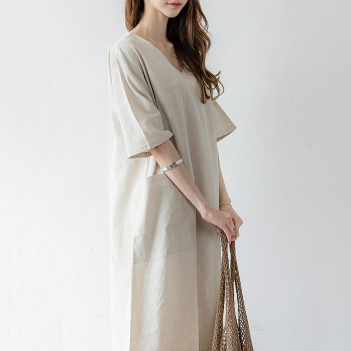 Women Maxi Dress Summer Casual Office Ladies Japan Style Cotton Linen Loose Shirt Dress Korean Daily Simple Solid Girl Dresses
