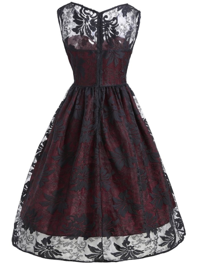 1950s Lace Floral Swing Dress