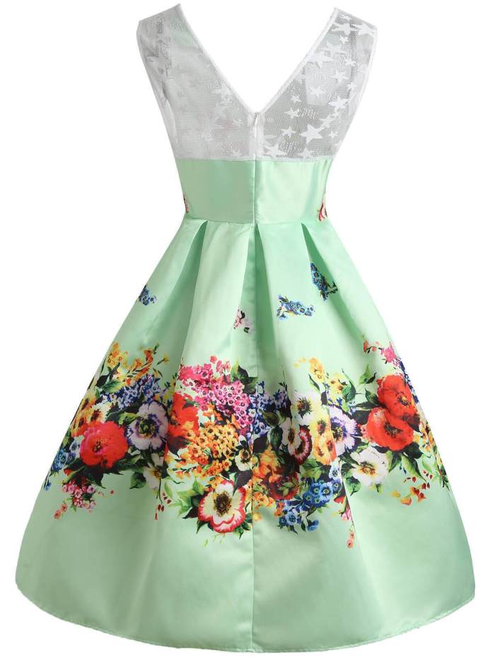 Green 1950s Floral Swing Dress