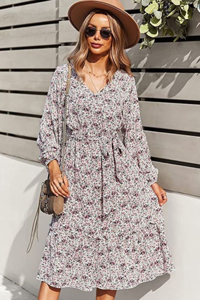 Floral Print Long Maxi Dresses For Women 2021 Autumn Long Sleeve Ruffles Bobo Beach Dresses Holiday Vintage V Neck Dress Fashion