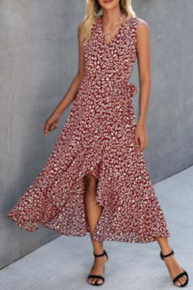 Fashion Tie dye Print Women Dress 2021 Summer Sundress Mini Boho Vestidos Sexy V-Neck Ruffles Casual Wrap Up Beach Dresses