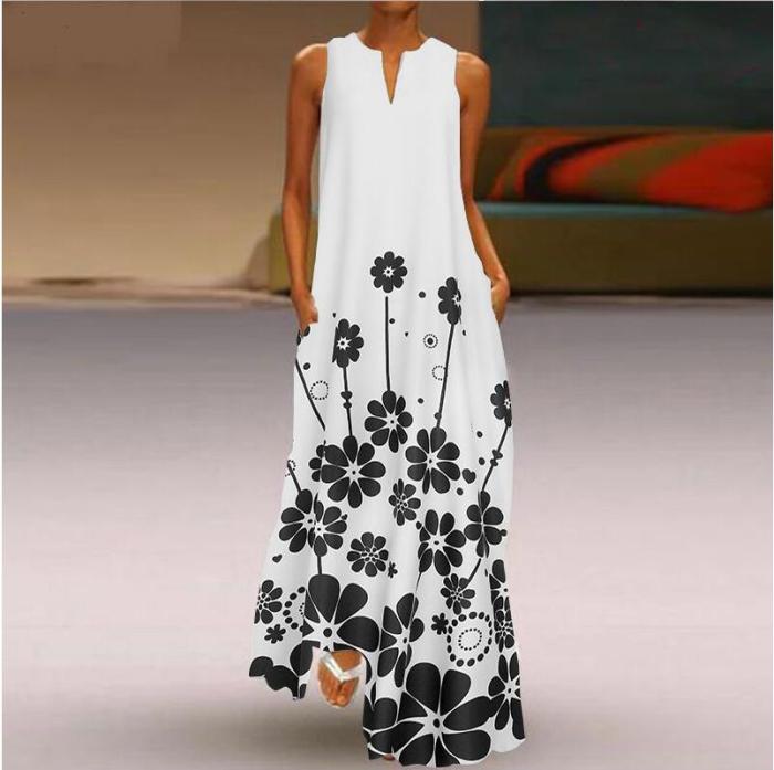 Women's Printed Sundress Bohemian Summer Maxi Dress Pockets Casual Sleeveless Plus Size 5XL Summer Dresses