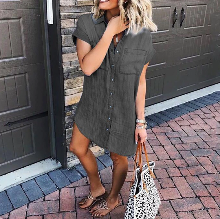 Solid Color Short-Sleeved Cow Shirt Dress