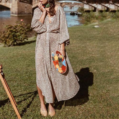 Women's Round Neck Single-Breasted Printed Loose Dresses
