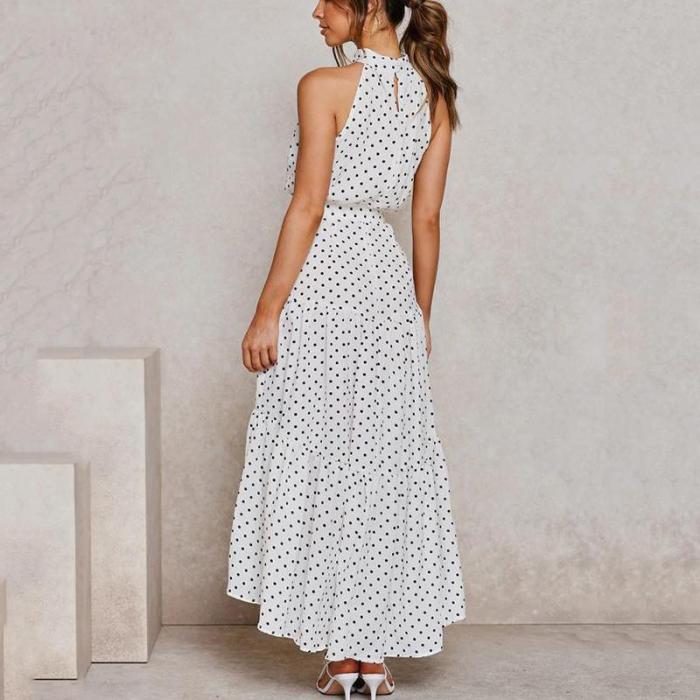 Sleeveless Polka Dot Floral Print Maxi Dress