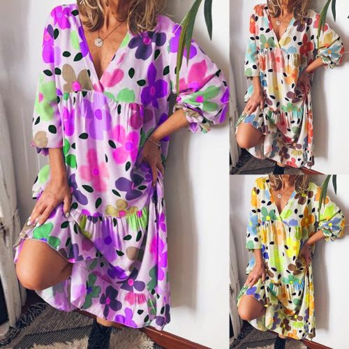 2021 Women Summer Stylish Casual Floral Print Long Sleeve Dress Women's Clothing женское платье femme robe