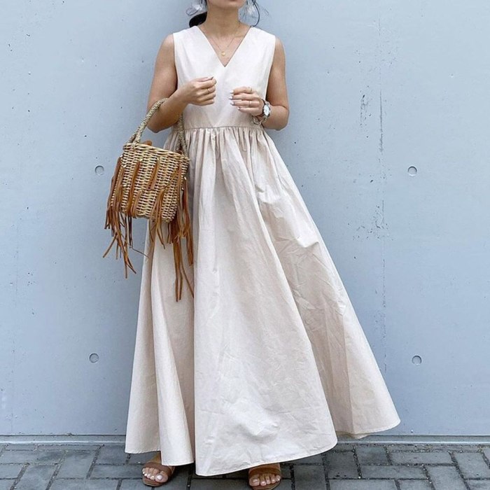 New Women A Line Dress Loose Sleeveless Korean Japan Style Female Women Swing Dresses 2021 Hot Wear V Neck Sinple Robes OL