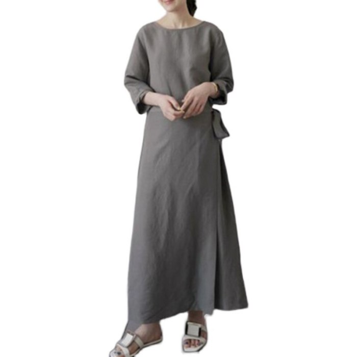 Spring Minimalist Women Clothes Casual Cotton Linen Dresses Female Casual Chic Lace Up Waist Lady Dress Women's Long Dress