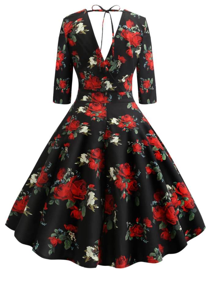 1950s Floral Lace Up Wrap Dress