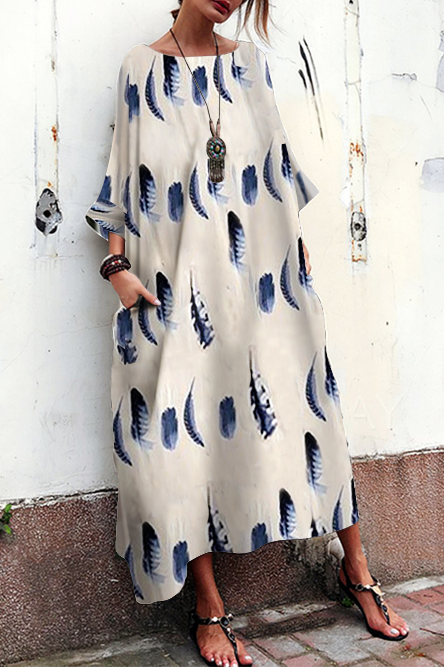 Vivacal Bohemian Striped Bell Sleeve Floral Print Maxi Dresses