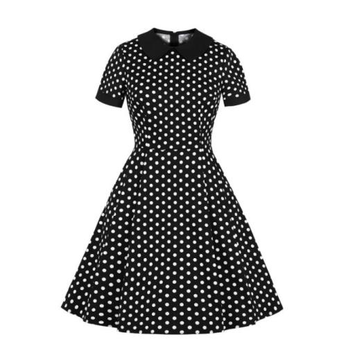 2021 New Polka Dot Doll Collar Female Slim Fit Hepburn Retro Dress Round Neck Short Sleeve Mid-Waist Dress Fashion Elegant Dress