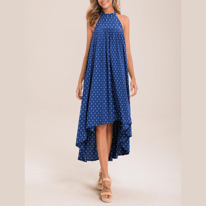 Casual halter neck irregular large print dress