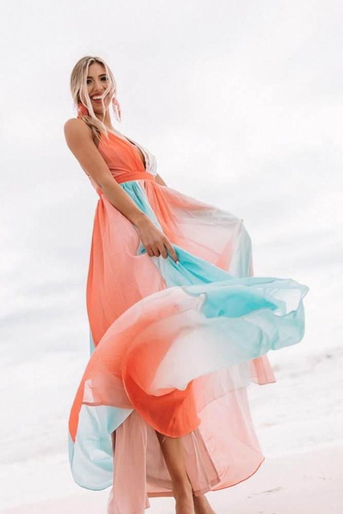 Women Dress Rainbow Patchwork Deep V Neck Bohemia Dress Sexy Long Backless Spaghetti Strap Maxi Dresses Plus Size