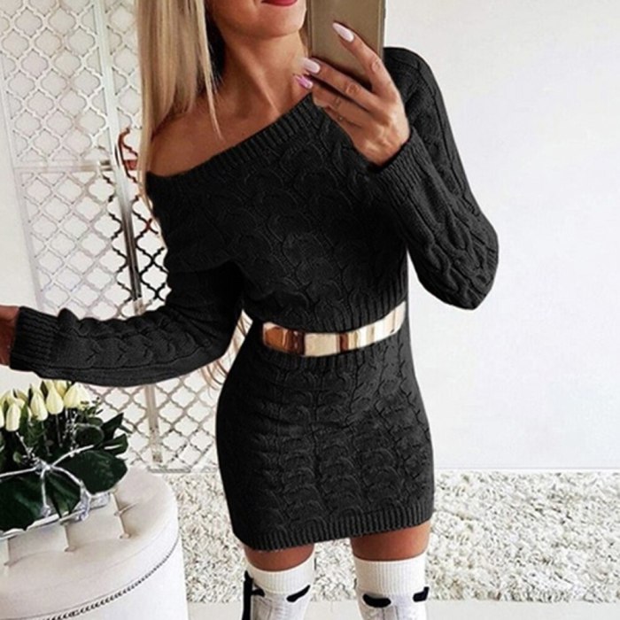 Sexy Bodycon Sweater Dress Women Casual Knitted Mini Dress