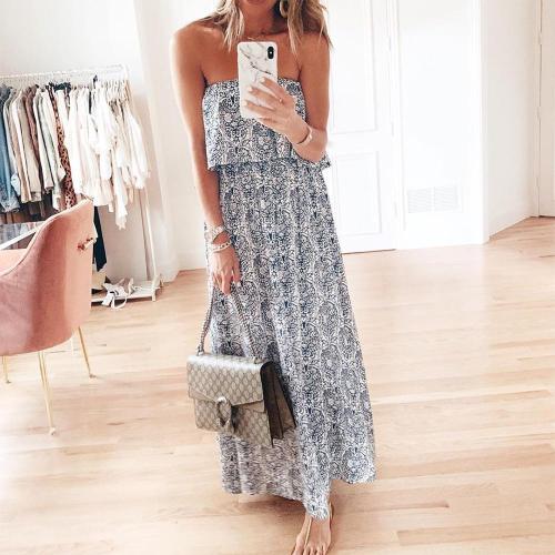 Sexy Glamorous Strapless Slim Fit Printed Vacation Dress