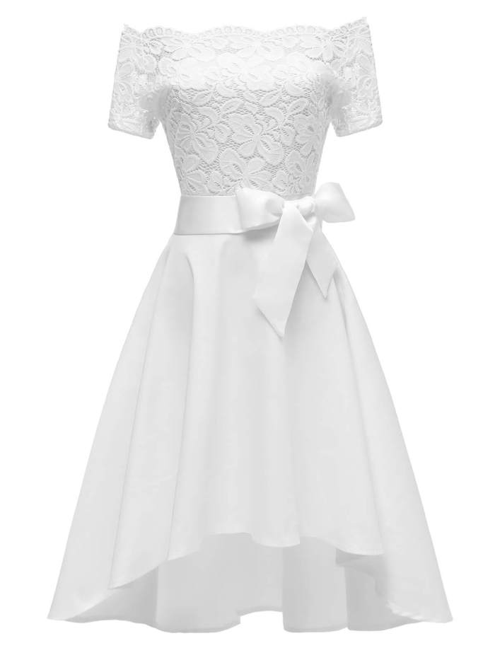 1950s Lace Off Shoulder Bow Dress