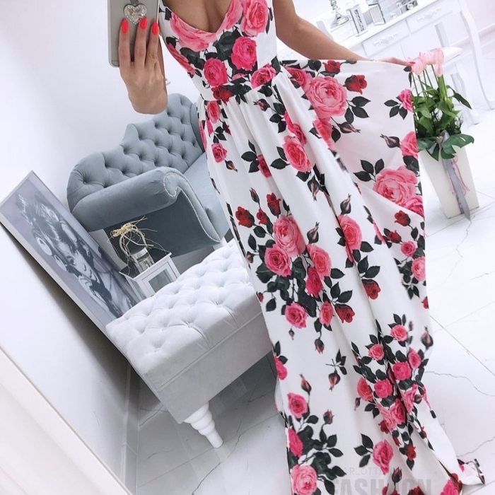 2021 women's summer new print and floor dress