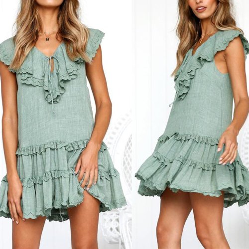 Sexy V Neck Short Sleeves Mini Dress