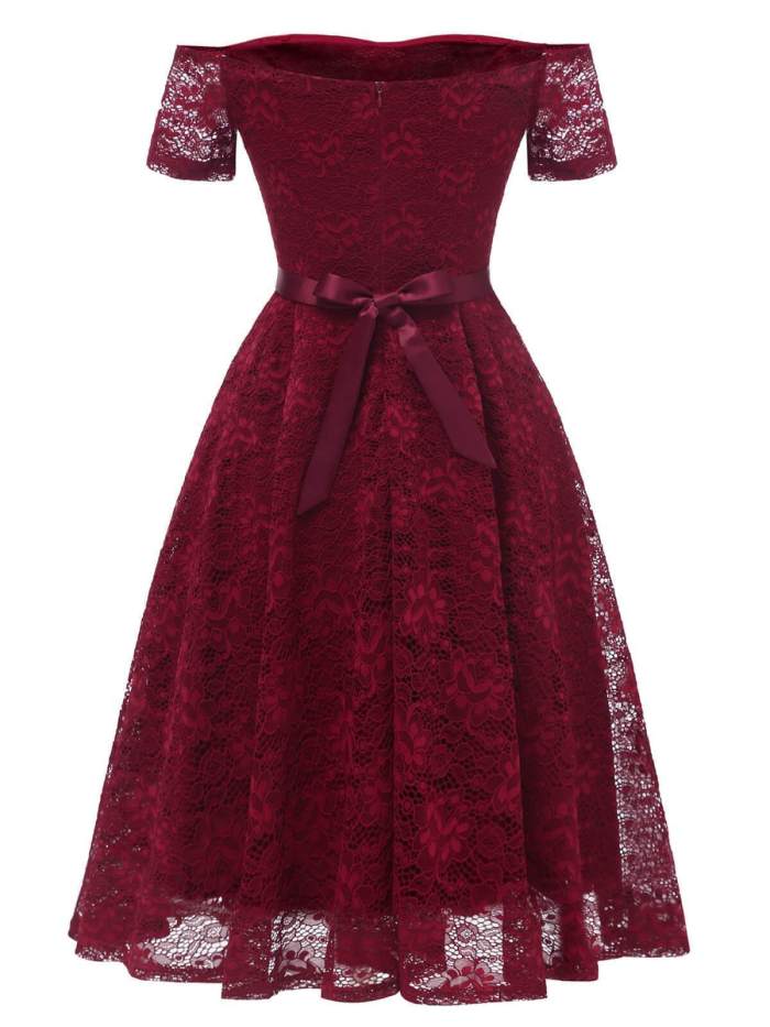1950s Lace Floral Off Shoulder Dress