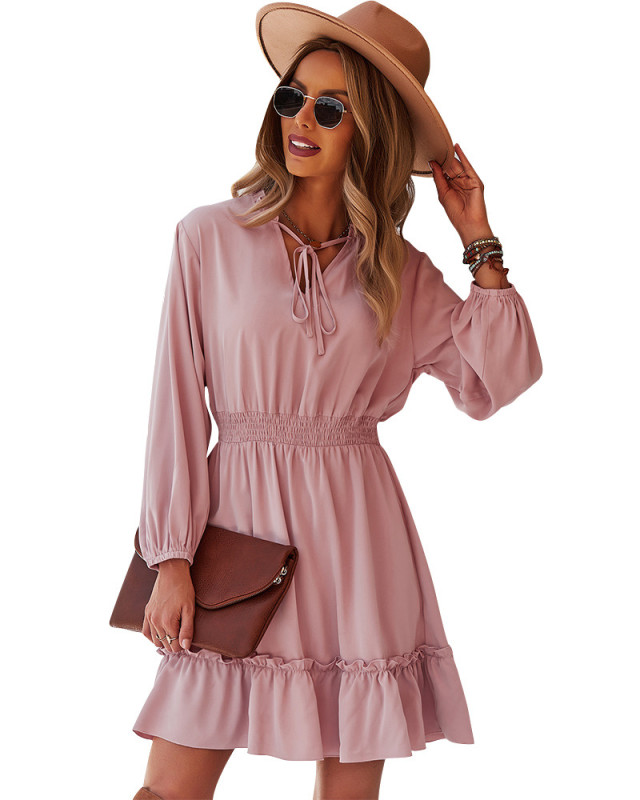 2021 New Dress Long Sleeves Vestido Ruffles Sexy Dress Women Spring Autumn A-Line Solid Mini Dresses vestido Dress Robe