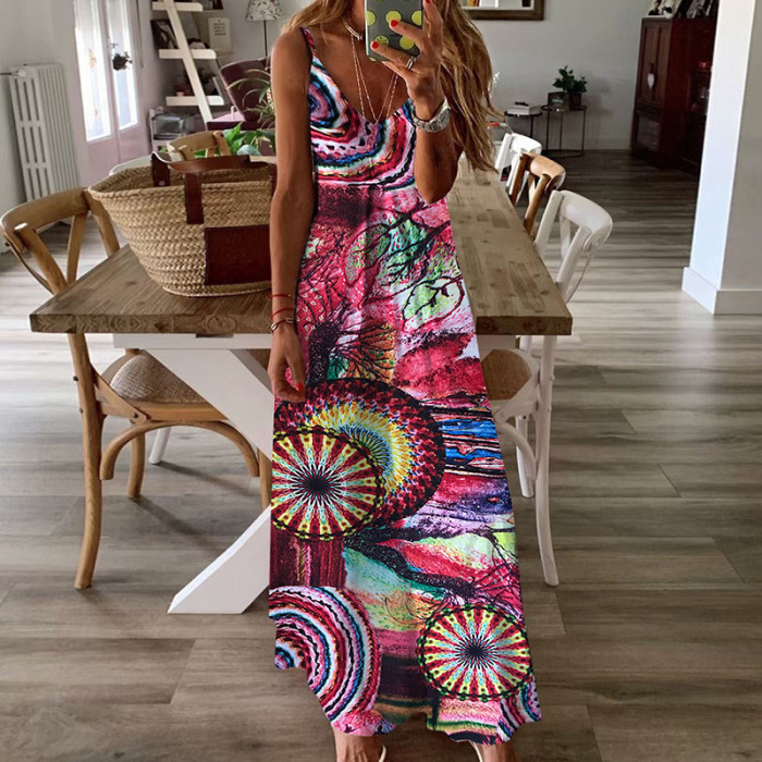 Maxi Slip Loose Dresses Women Boho Print Ladies Plus Size Party Summer Beach Holiday Long Dress Vestidos Female 2021