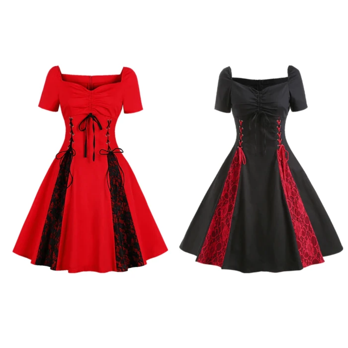 2021 Autumn and Winter Gothic Style Lace-up Sexy Off-Shoulder Large Size Women's Retro Dress for Women Ball Gown Shirring