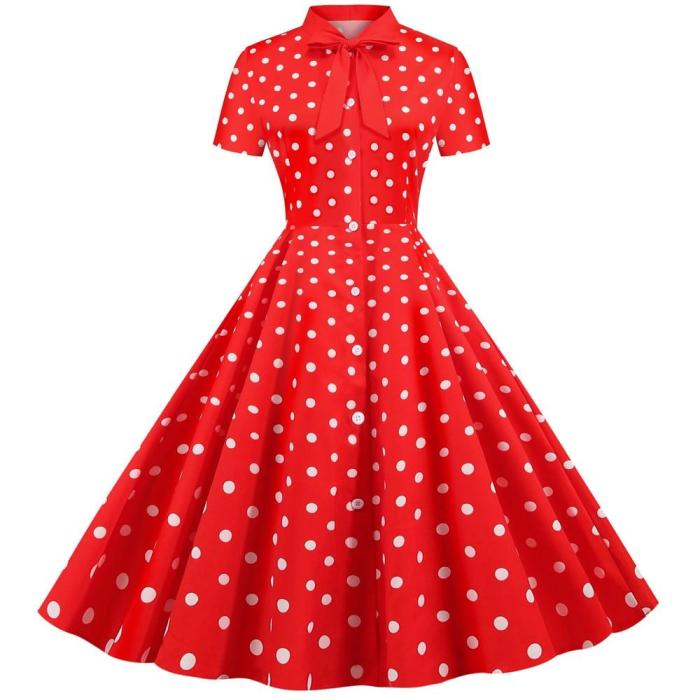 Polka Dot Rockabilly Dress Retro Vintage 50s 60s Pinup Office Dresses Buttons Short Sleeve Women Summer Dress 2020 A Line Party