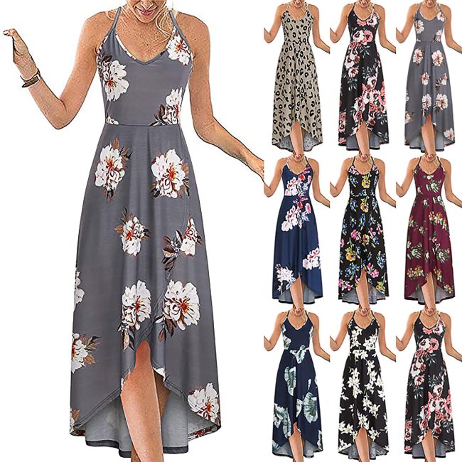 Dresses For Women 2021 Sundresses Women Fashion V-neck Sleeveless Strap Open Back Sexy Print Dress Summer Dress Robe Femme