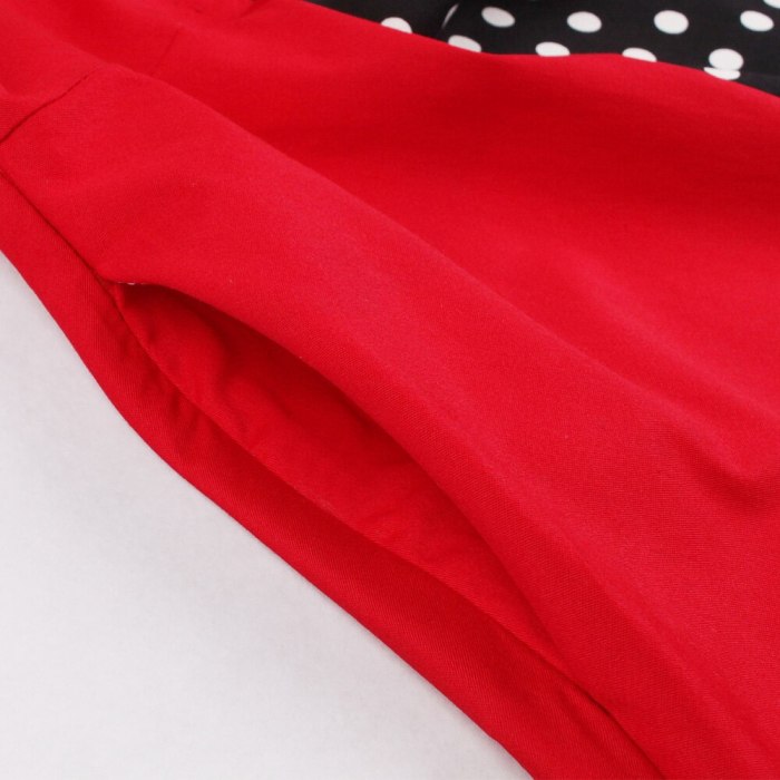 Elegant Women Dress Summer Vintage Clothes Red Polka Dot Patchwork Cotton Robe Pin Up Swing Retro Dress With Pockets