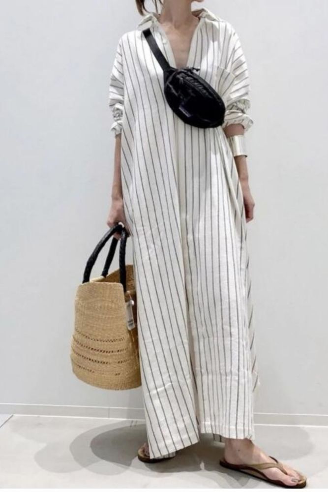New Fashion Loose Turn-down Collar Shirt Type Dress Casual Stripe A Line Autumn Full Sleeve Long Loose List Hot Women Clothes