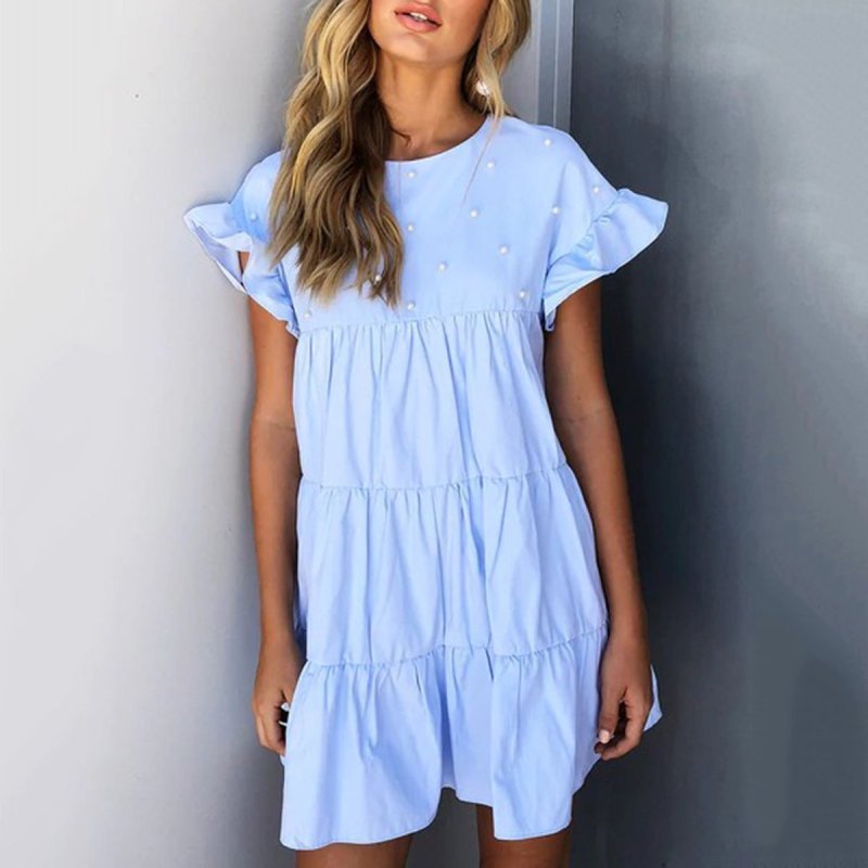 Stylish Flounce Short Sleeves Mini Dress