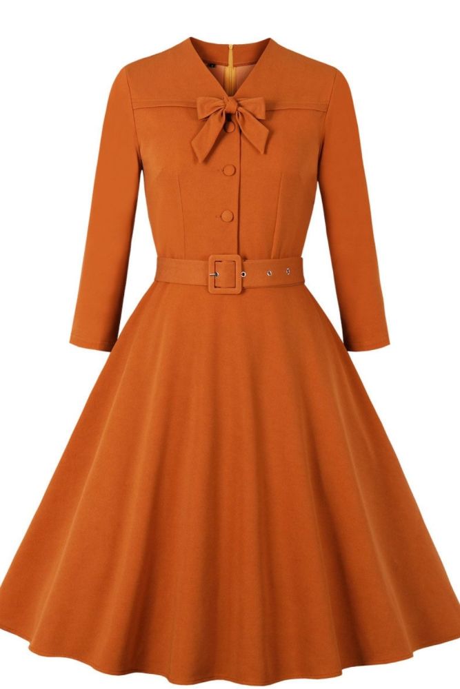 Office Vintage Dress With Bow Neck Women Costume Autumn Spring Midi Party Sundress Lady Casual Long Sleeve Dresses Mujer